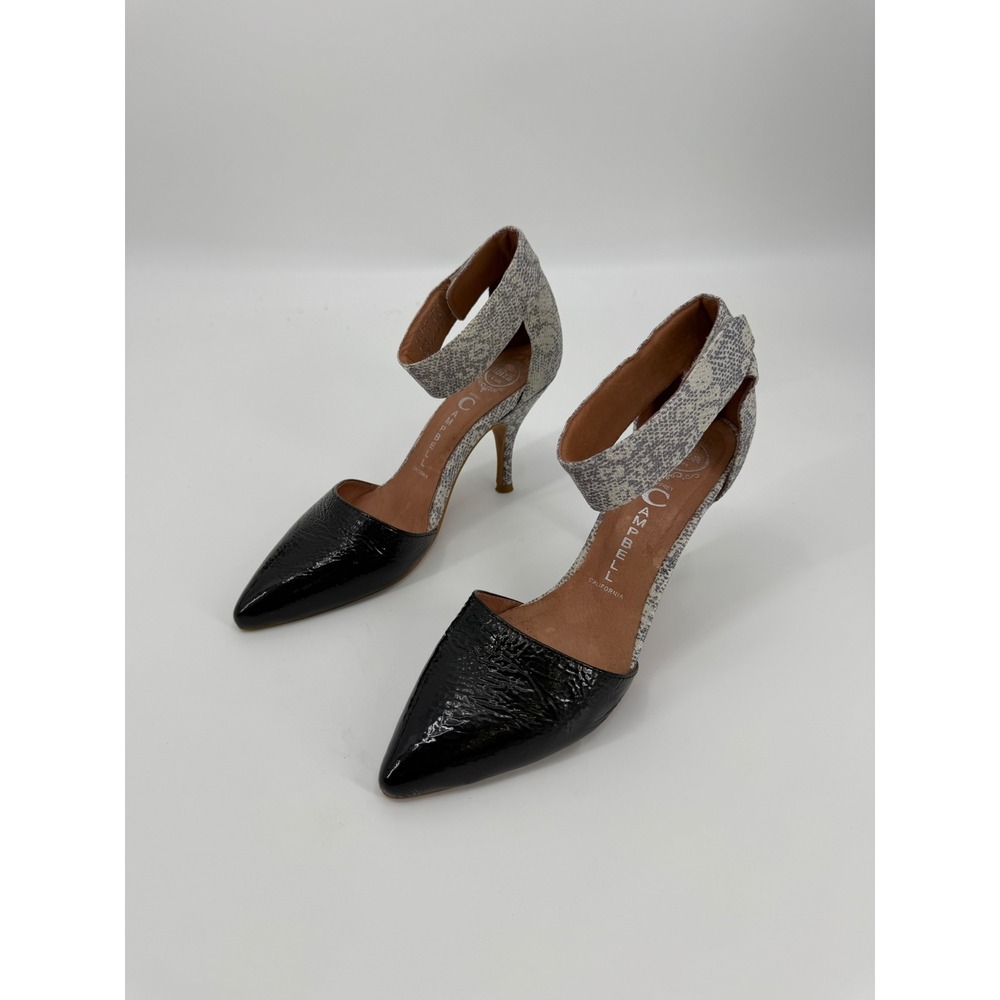 Jeffrey Campbell Soltair-NP Black Patent Snakeskin Ankle Strap Pumps‎ Heels 9